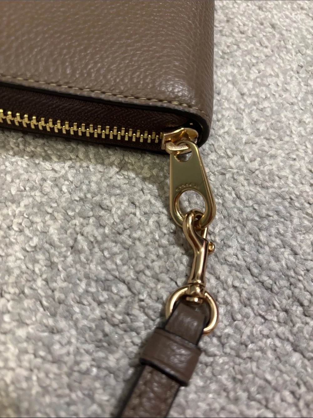 COACH Brown Pebbled Leather Zip-Around Wristlet